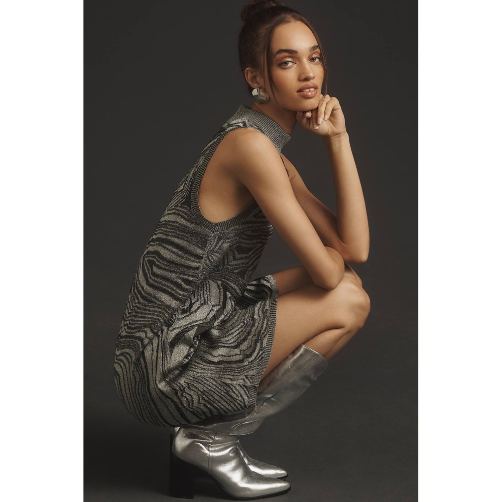 By Anthropologie‎ Metallic Sleeveless Mock-Neck Mini Jumper Dress